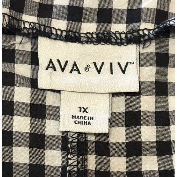Ava & Viv Gingham V-neck Blouse w/Sleeve Ties Cotton Blend Women's Plus Size 1X - Picture 6 of 16